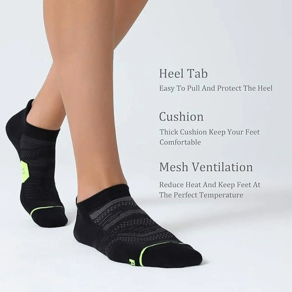 Set of 6 CS CELERSPORT Men's M Black/Green Ankle Running Socks with Cushion